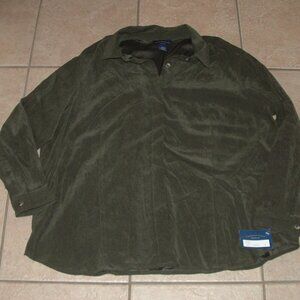 NWT Dark Olive Green Plus Sz 24 Soft Faux Suede Button Up Shirt CHARTER CLUB